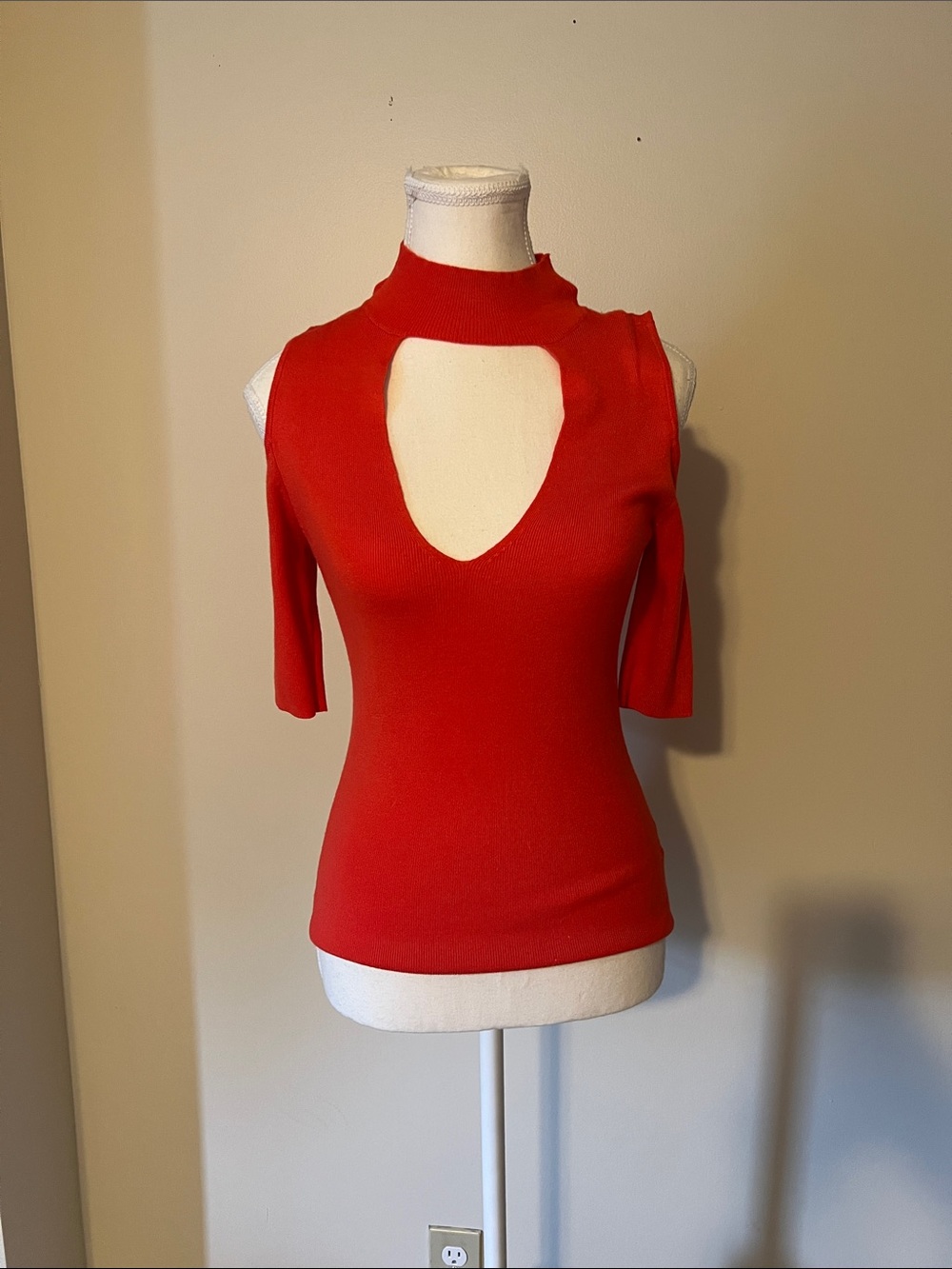 Red and black Cutout Neck Knit Top - Women's Fashion